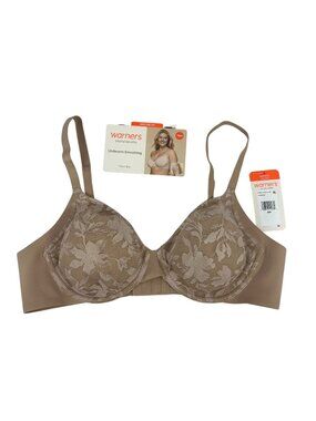 Warners Blissful Benefits T Shirt Bra Underwire Unlined Cups 36B Side Smoothing